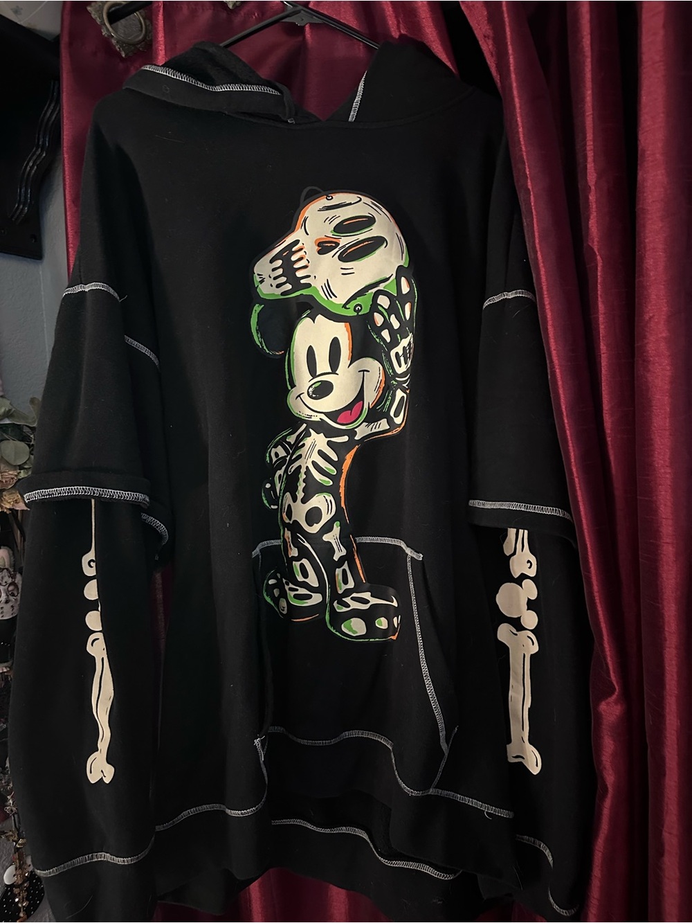 Disney Black Hoodie with Neon Skeleton Mickey Graphic